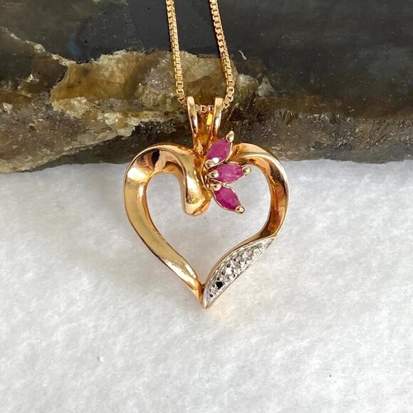 Ross-Simons Gold Vermeil Sterling Silver 925 Ruby Open Heart Pendant Necklace - Picture 3 of 16